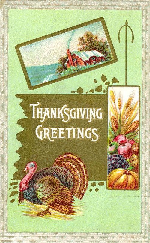 Vintage Thanksgiving Greeting Card with Turkey & Harvest - Early 1900s
