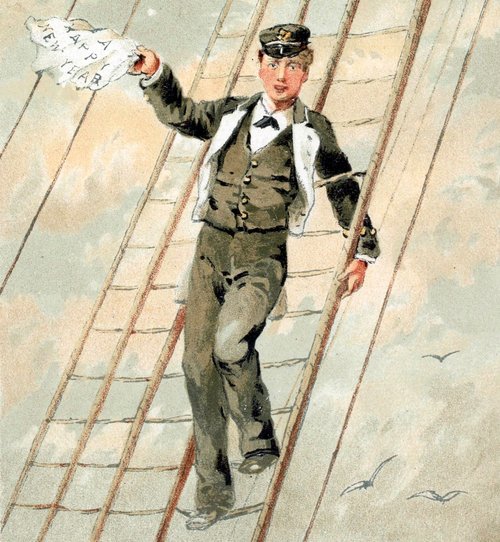 Edwardian Sailor Boy New Year Greeting Card | Vintage