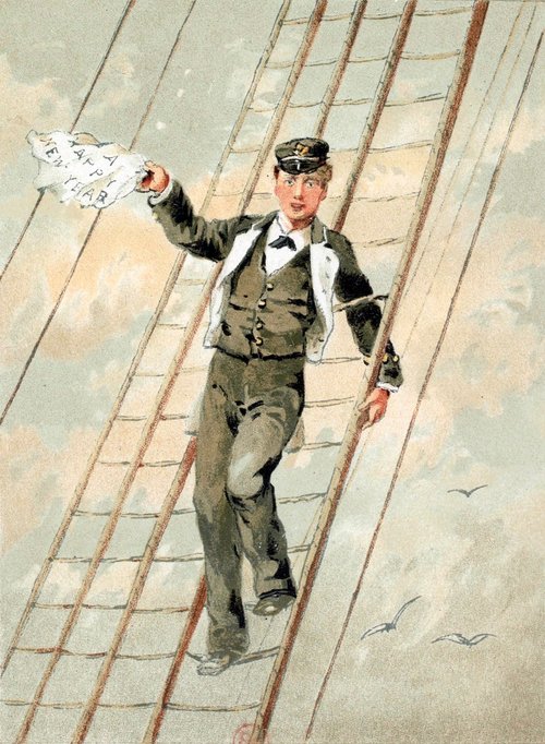 Edwardian Ship Captain Sailor Happy New Year Greeting Card