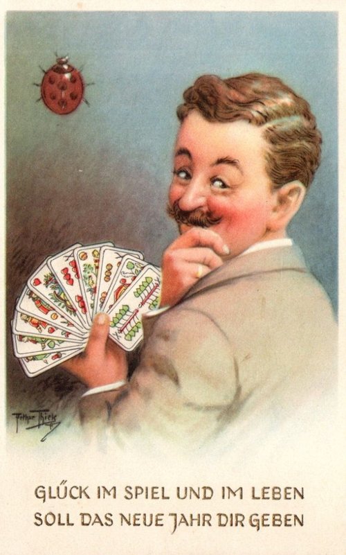 Vintage German New Year Greeting Card with Lucky Symbols