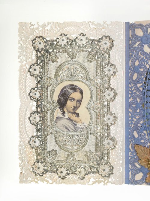 Victorian Die-Cut Greeting Card with Portrait & Ornamental Lace