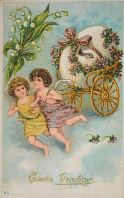 Victorian Easter Greeting Card with Cherubs and Floral Egg