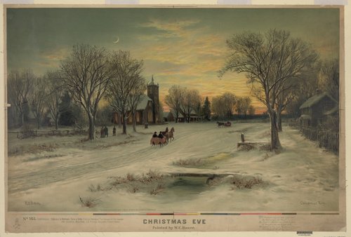 Victorian Christmas Eve Snow Scene Church Greeting Card