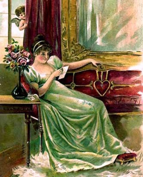 Art Nouveau Woman Reading Letter Victorian Greeting Card