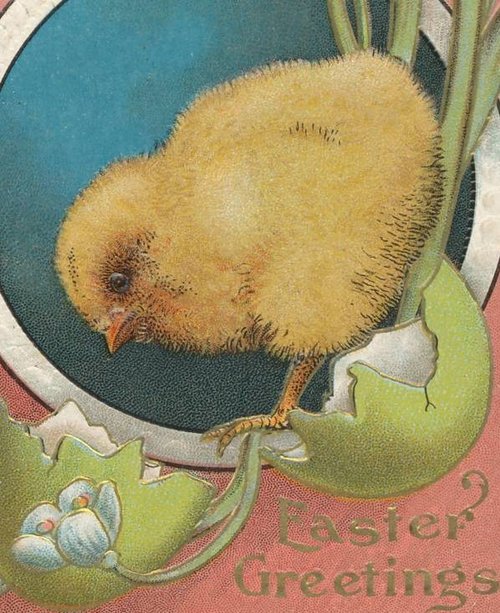 Vintage Easter Greetings Card with Yellow Chick & Eggshell