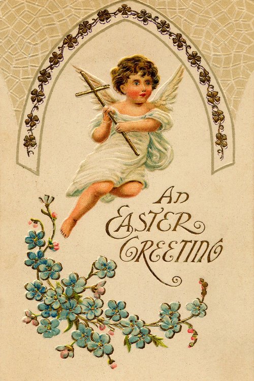 Victorian Easter Greeting Card with Cherub and Forget-Me-Nots