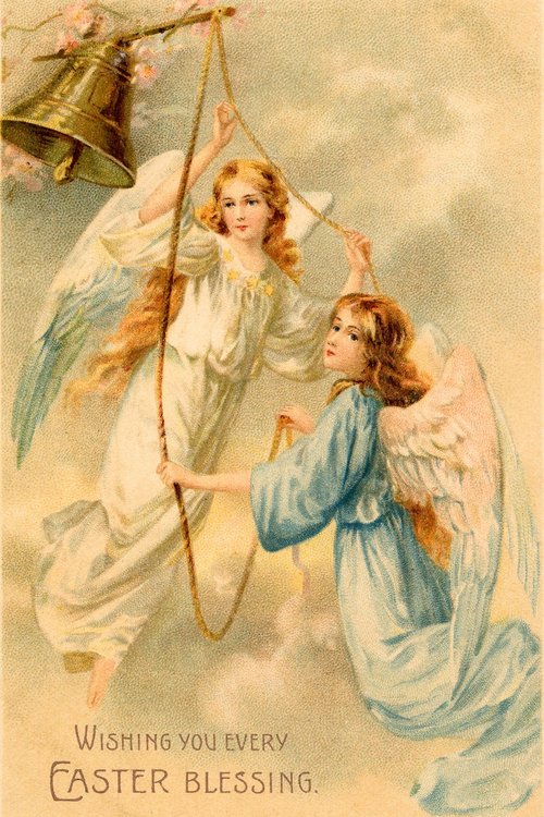 Victorian Easter Blessing Angels with Golden Bell