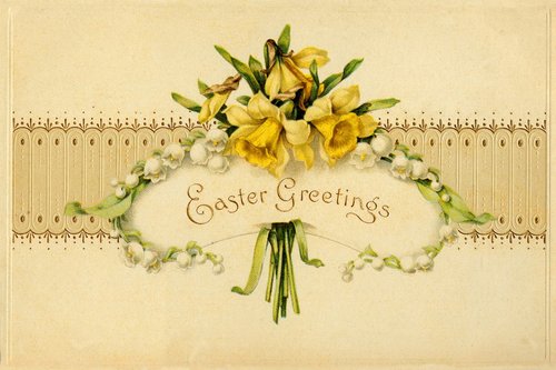 Victorian Easter Greeting Card with Yellow Daffodils