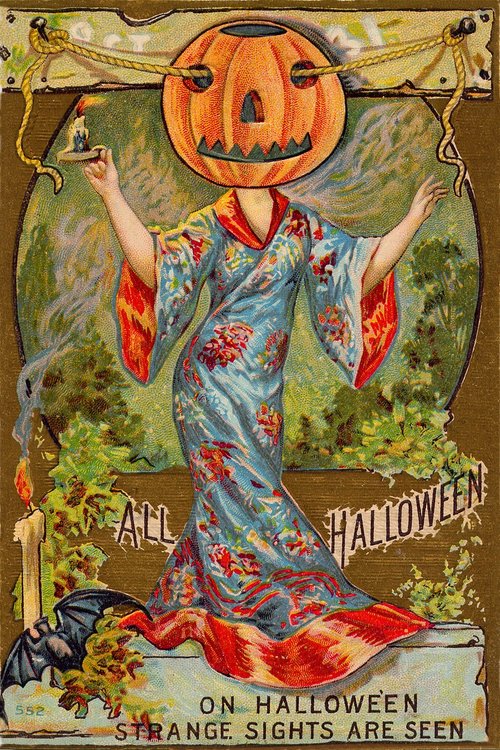 Vintage Halloween Pumpkin Head Greeting Card