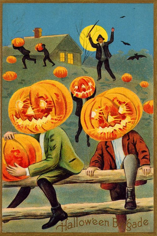 Vintage Halloween Brigade Jack O'Lanterns Greeting Card