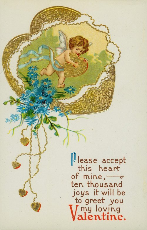 Victorian Valentine Cupid Die-Cut Card with Gold Embossing