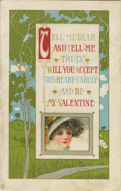Edwardian Valentine Card with Portrait & Romantic Text