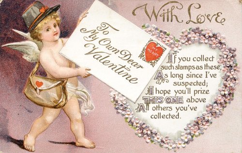 Victorian Cupid Valentine Card with Floral Heart Border