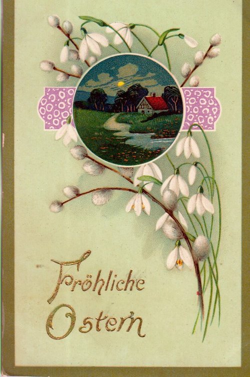 Vintage German Easter Greeting Card with Snowdrops