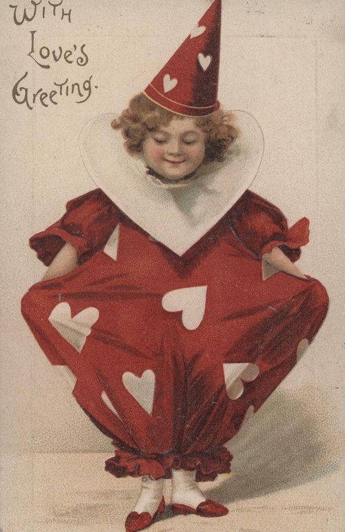 Vintage Valentine's Day Clown Greeting Card, Early 1900s