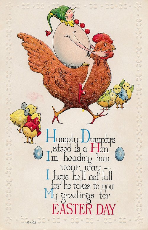 Vintage Easter Greeting Card with Humpty Dumpty Hen & Chicks