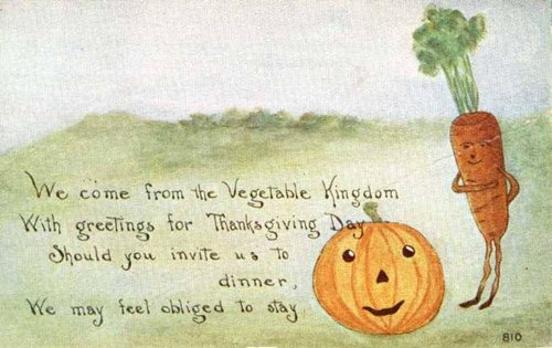 Vintage Thanksgiving Greeting Card with Anthropomorphic Vegetables
