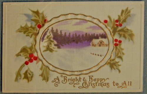 Victorian Christmas Card Winter Scene Holly Berries