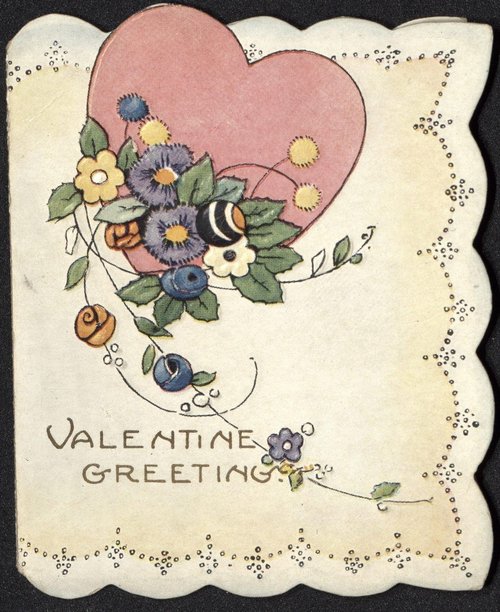 Vintage Valentine Greeting Card with Heart & Flowers, Early 1900s
