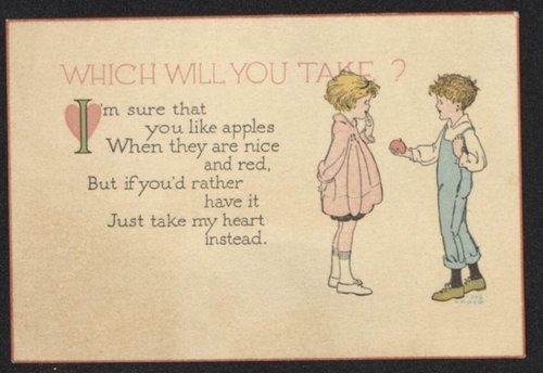 Edwardian Children Valentine Card with Apple and Heart