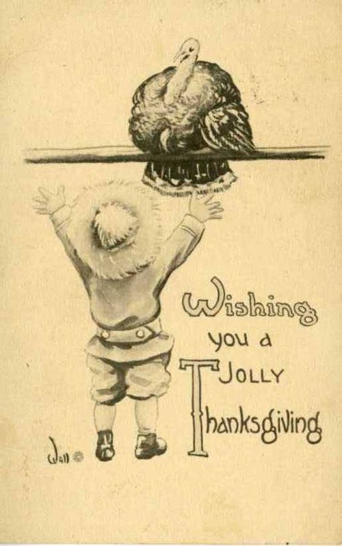 Vintage Thanksgiving Card: Child and Turkey, Early 1900s