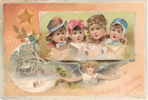 Victorian Christmas Carolers Angel Greeting Card - Woolson Spice Co.