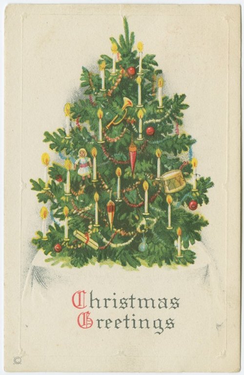 Victorian Christmas Tree Candles Greeting Card 1900s
