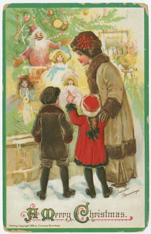 1912 Edwardian Christmas Card Frances Brundage Children & Santa