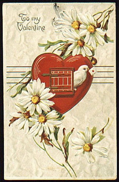 Victorian Valentine's Day Greeting Card with Dove and Daisies