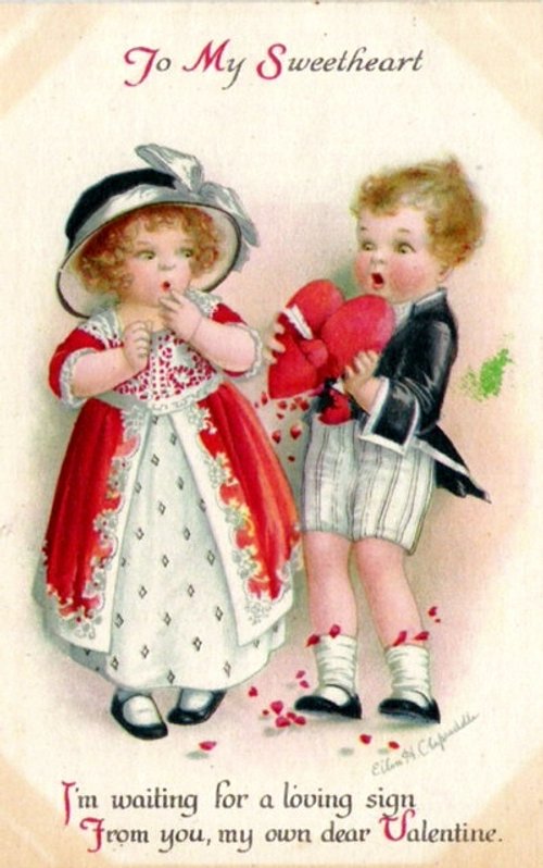 Edwardian Valentine's Day Greeting Card - Children with Love Hearts