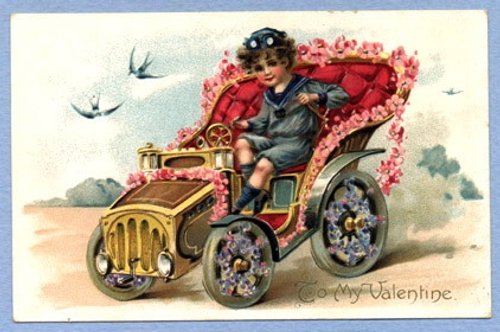 Vintage Valentine Cupid in Motorcar - Edwardian Era
