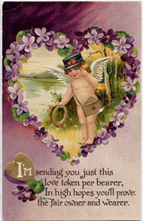 Vintage Cupid Love Token Heart-Shaped Valentine Greeting Card