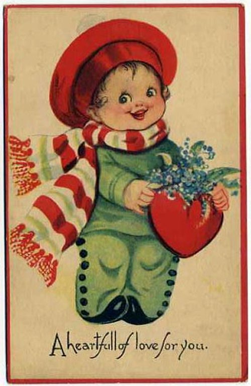 Vintage Valentine's Day Greeting Card with Cheerful Child