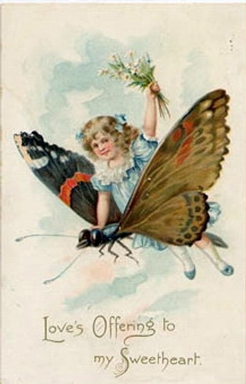 Victorian Love's Offering Cherub & Butterfly Die-Cut Card