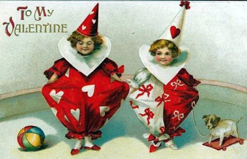 Edwardian Valentine's Day Card with Children in Red Heart Costumes