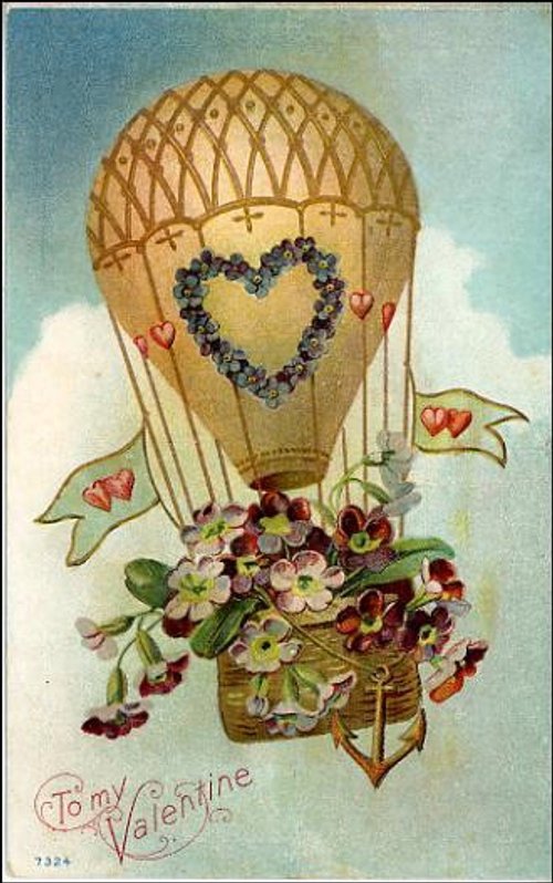Vintage Hot Air Balloon Valentine Card | Edwardian Love