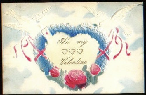 Victorian 'To My Valentine' Card with Blue Heart & Roses