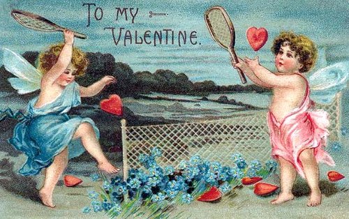 Victorian Cherub Valentine Card with Badminton Game
