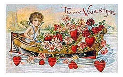 Victorian Valentine's Day Card with Cherub and Rose Boat