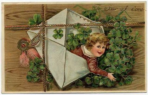 Victorian St. Patrick's Day Greeting Card with Cherub & Clover