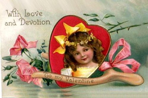 Victorian Valentine Girl with Heart Chromolithograph Greeting Card