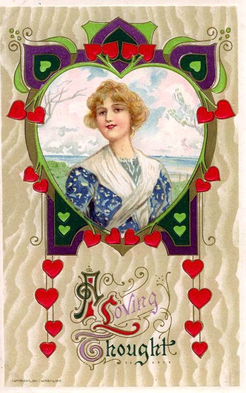 Edwardian Valentine Greeting Card with Heart-Shaped Portrait Frame