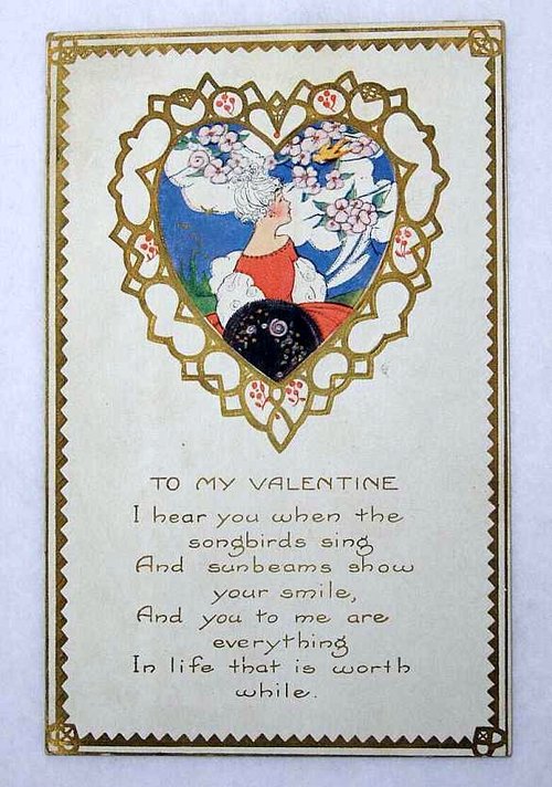 Vintage Art Deco Valentine Card with Gold Filigree Heart Frame