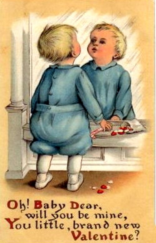Vintage Valentine's Day Greeting Card Two Children Mirror