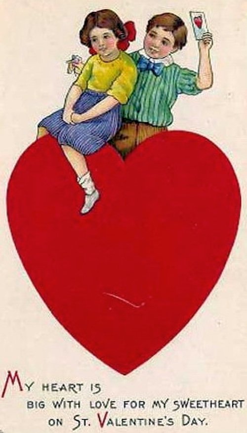 Vintage St. Valentine's Day Card with Children on Heart