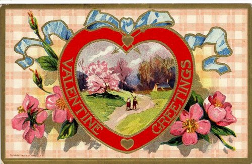 Victorian Valentine's Day Greeting Card with Heart & Blossoms