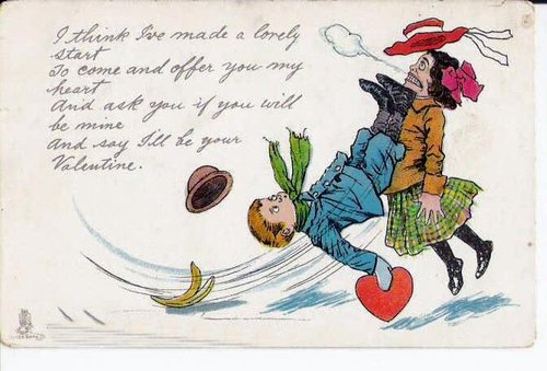 Edwardian Valentine's Day Greeting Card with Whimsical Couple