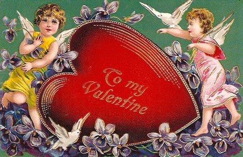 Victorian Valentine's Day Greeting Card with Cherubs and Violets