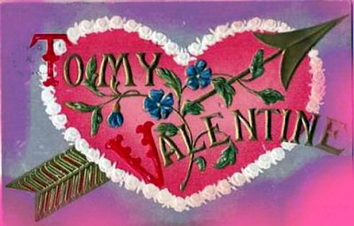 To My Valentine Heart Pink Cupid Arrow Vintage Greeting Card