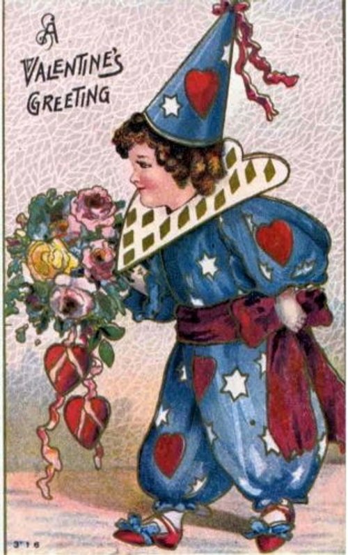 Vintage Valentine's Day Greeting Card with Clown Character